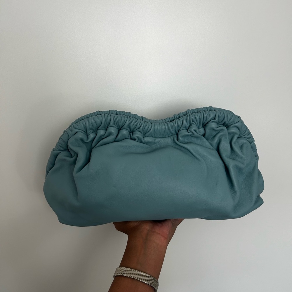 Blue Clutch with Gathered Design and Soft Texture